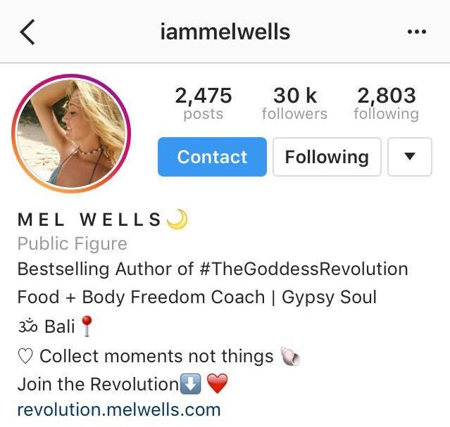 Mel Wells is positively influencing over 30,000 followers on Instagram.