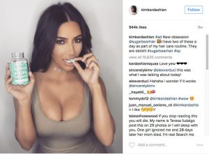A screengrab of a post by Kim Kardashian being paid to promote a product to her followers.