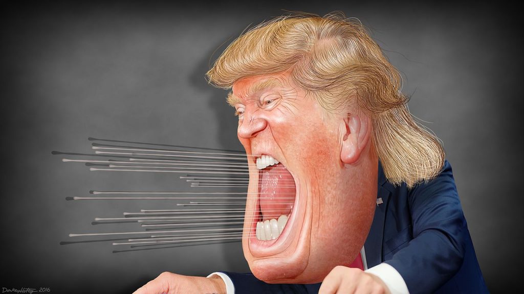 Cartoon image of Donald Trump shouting 