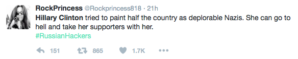 Nasty tweet about Hillary Clinton (twitter trolls)