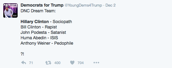 tweet calling Hillary Clinton a sociopath (twitter trolls)