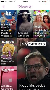 A screenshot of the discover page of snapchat