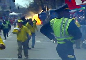 picture of bomb going off at the Boston marathon