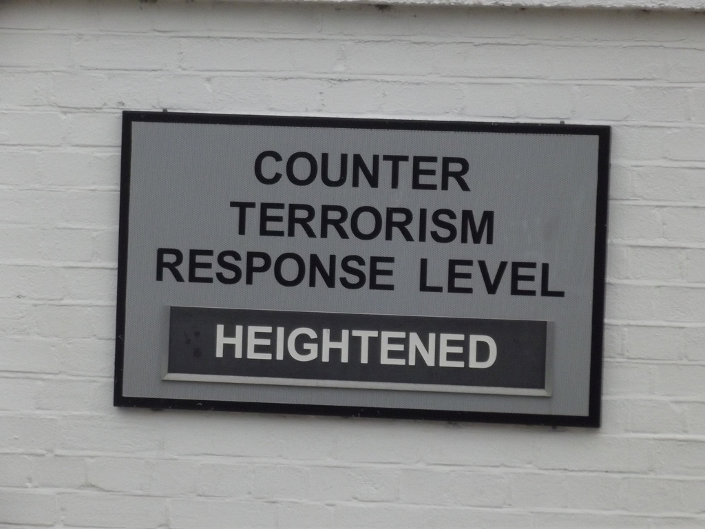 Sign Stating Counter Terrorism Response Level is Heightened 