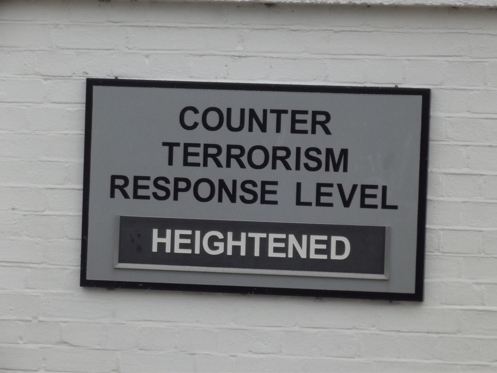 Sign Stating Counter Terrorism Response Level is Heightened