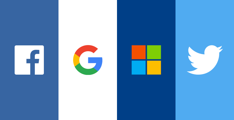 Facebook, Google, Microsoft and Twitter Logos 