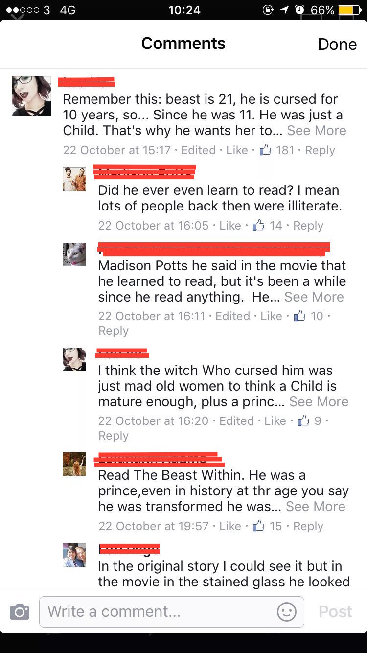 Screenshot of comments on Facebook