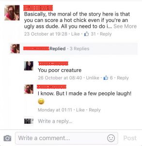 Screenshot of comments on Facebook
